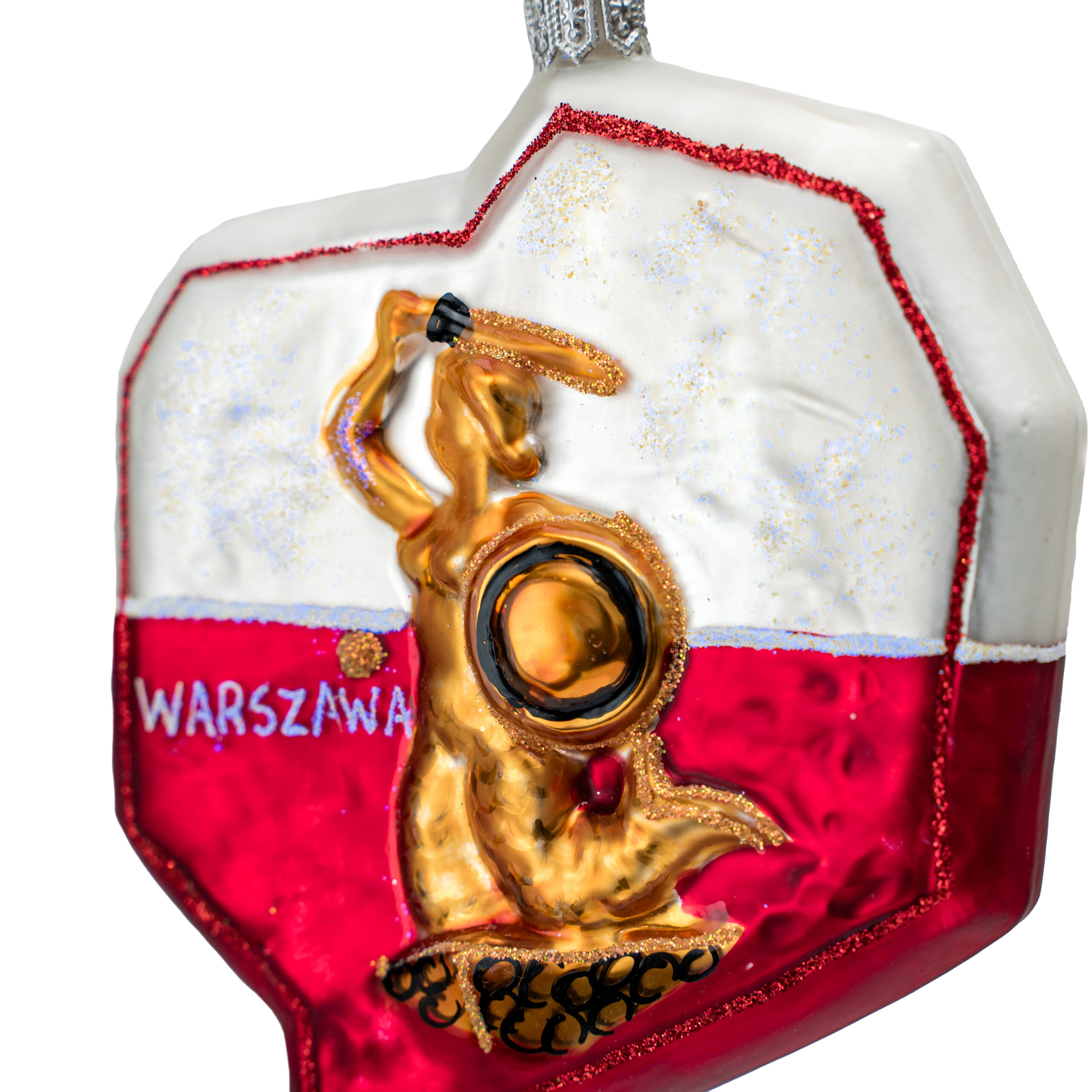 Ręcznie wykonana bombka – Warszawa – Syrenka Warszawska i Pałac Kultury i Nauki – Luxorna – kolekcja Miasta Polskie