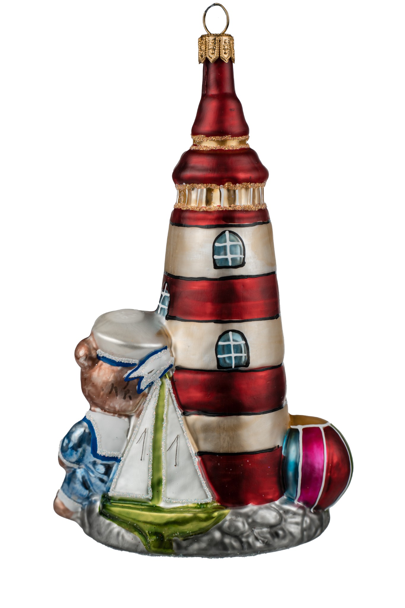 Ręcznie malowana bombka – Latarnia z misiem – Luxorna