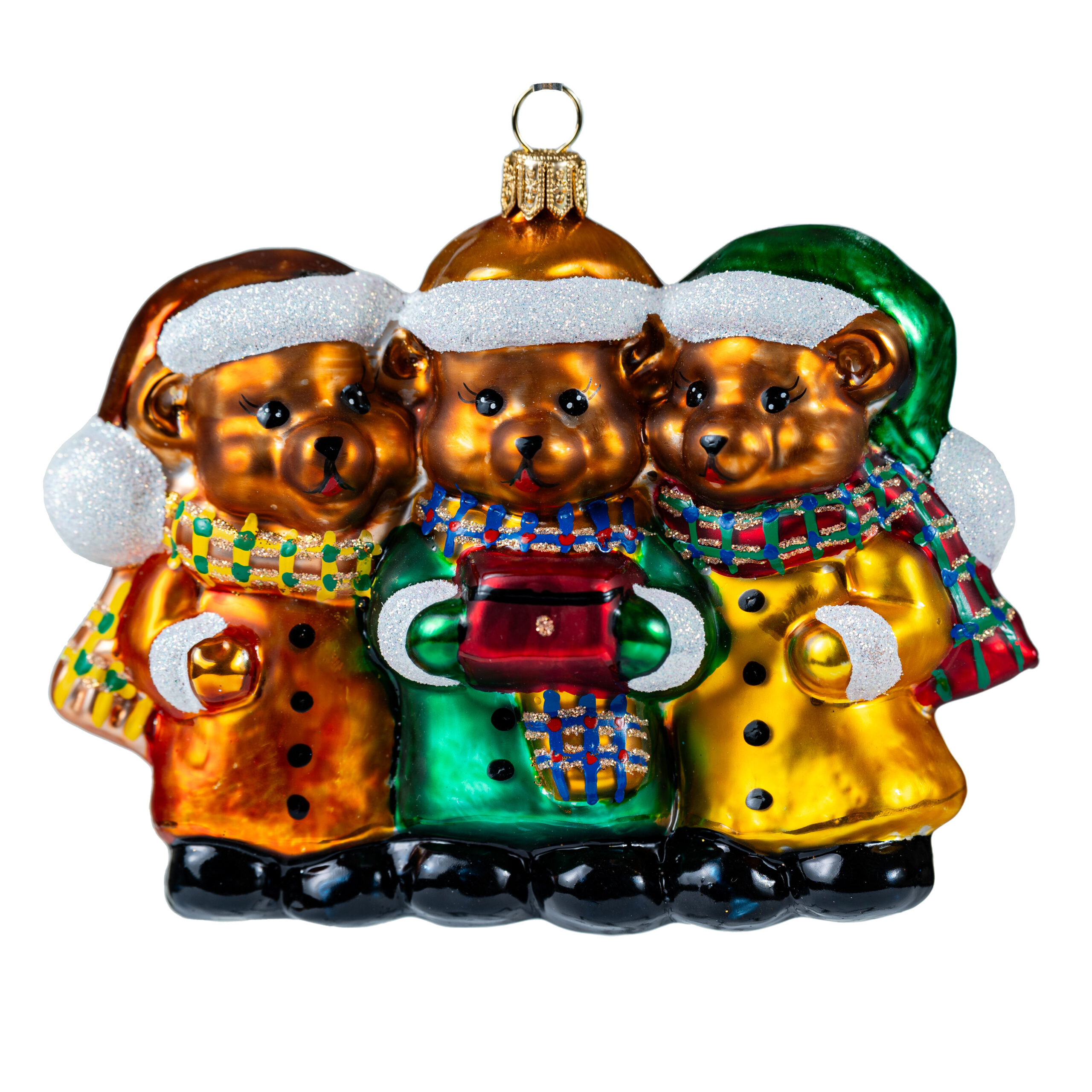 Bombka Trzy Misie – ręcznie malowana ozdoba świąteczna ze szkła – Luxorna