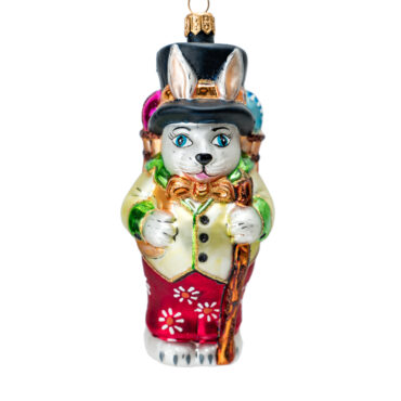 Bombka Zając z koszem – ręcznie wykonana ozdoba ze szkła – Luxorna