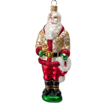 Ręcznie malowana bombka – Mikołaj z czapką w dłoni – Luxorna