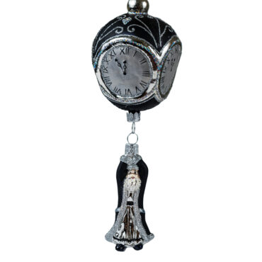 Ręcznie malowana bombka – Srebrny zegar z Mikołajem – Luxorna