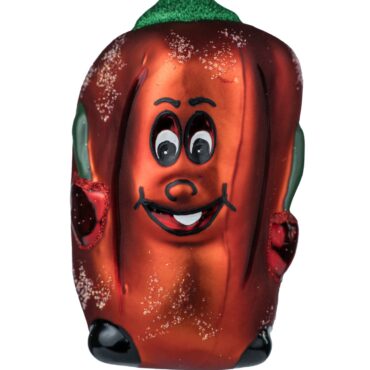 Szklana bombka Papryka – czerwona ozdoba świąteczna z zielonym ogonkiem, ręcznie malowana.